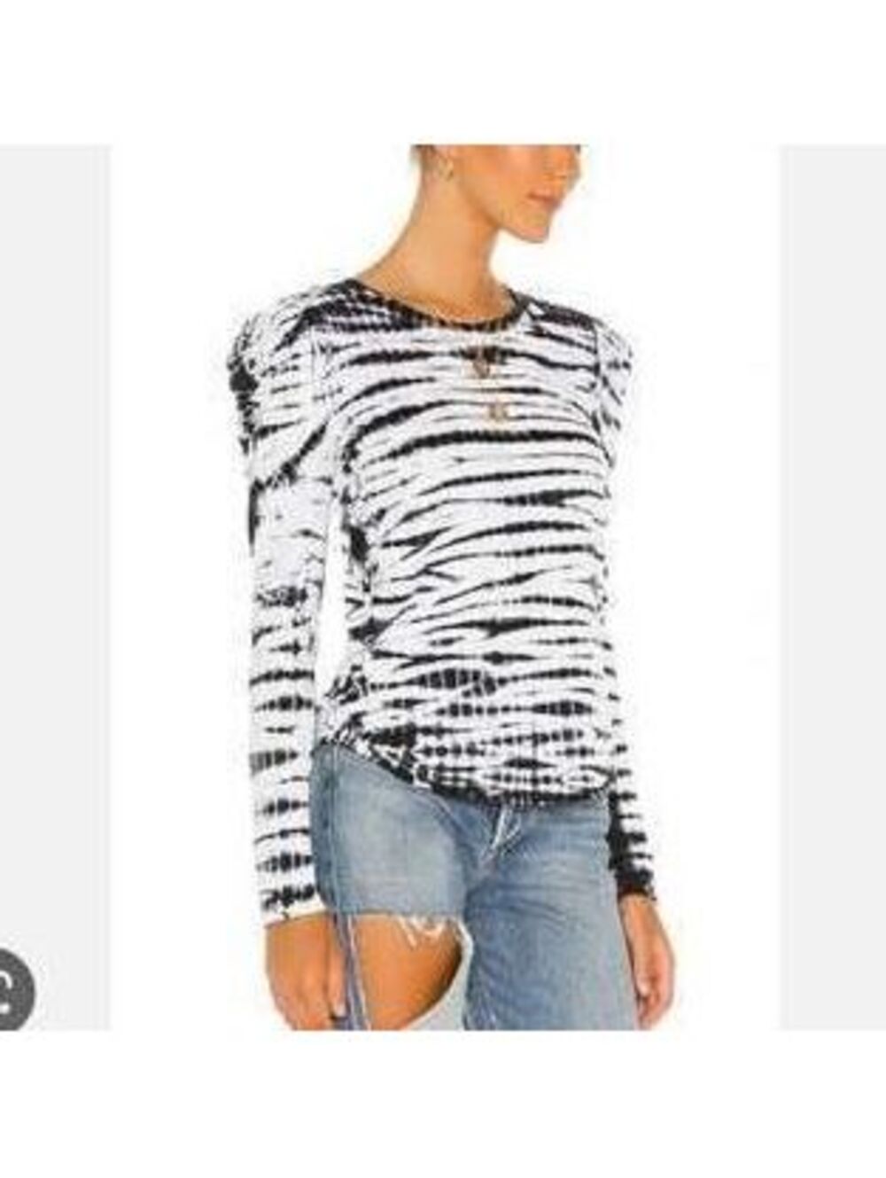 Generation Love Women's Black & White Tie Dye Puff Sleeve Long Sleeve Top Sz M